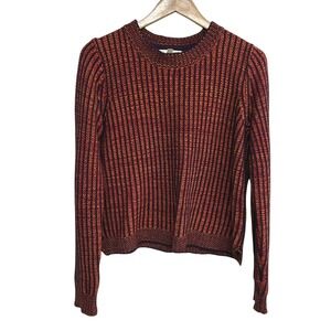 Boho Rib Knit Pullover Sweater‎ M Orange Navy Striped Multicolor Cozy Classic